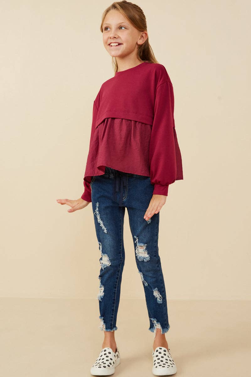 Girls Mix Media French Terry Knit Top