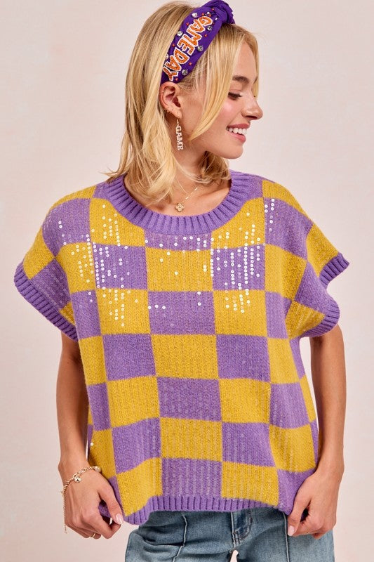 Gameday Theme Sequin All-Over Sweater Top