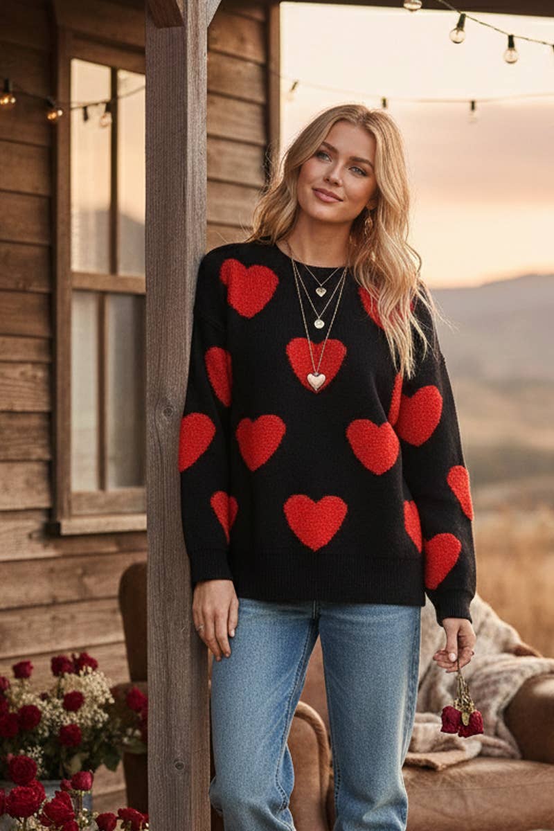 Oversized Valentine Side Slit Heart Sweater