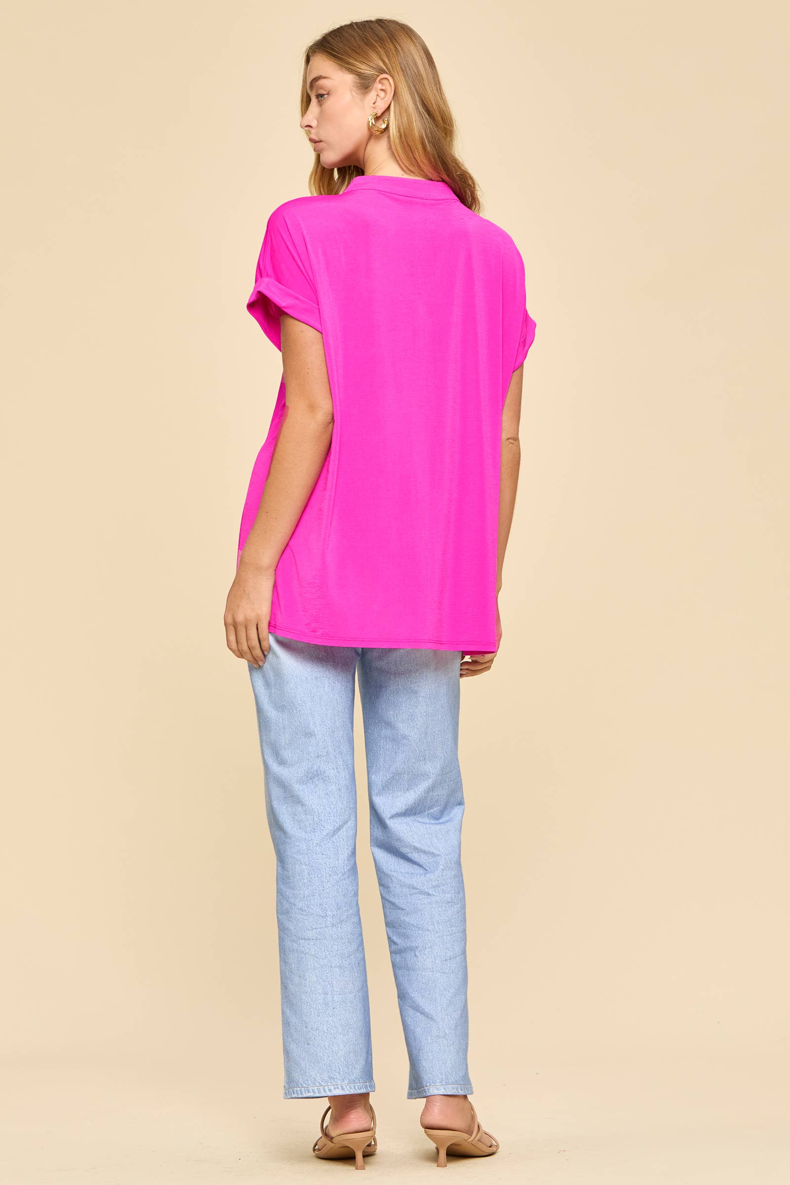 Wrinkle-Free Pleated Lizzy Blouse: Paradise Pink
