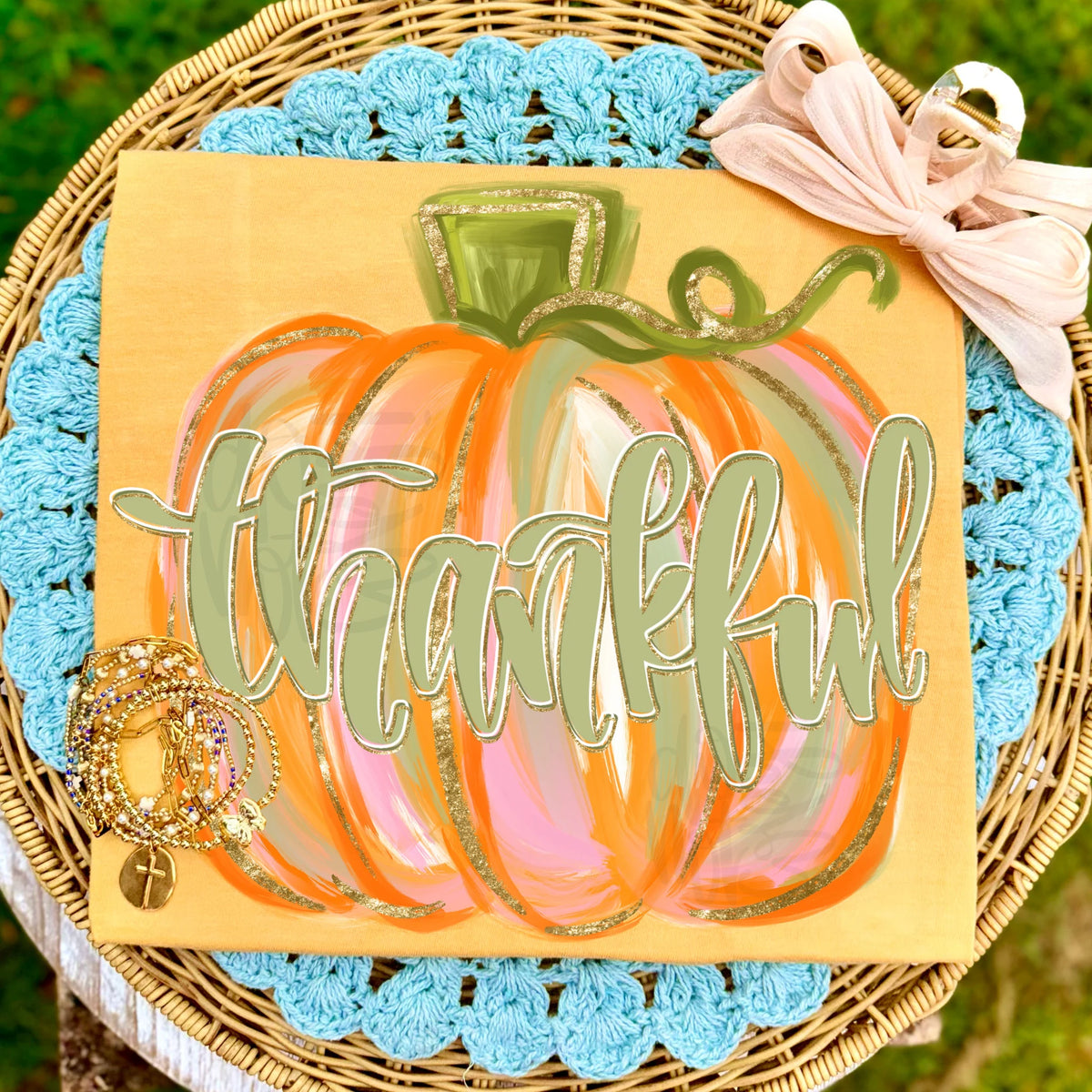 Watercolor Thankful Pumpkin Graphic T-shirt
