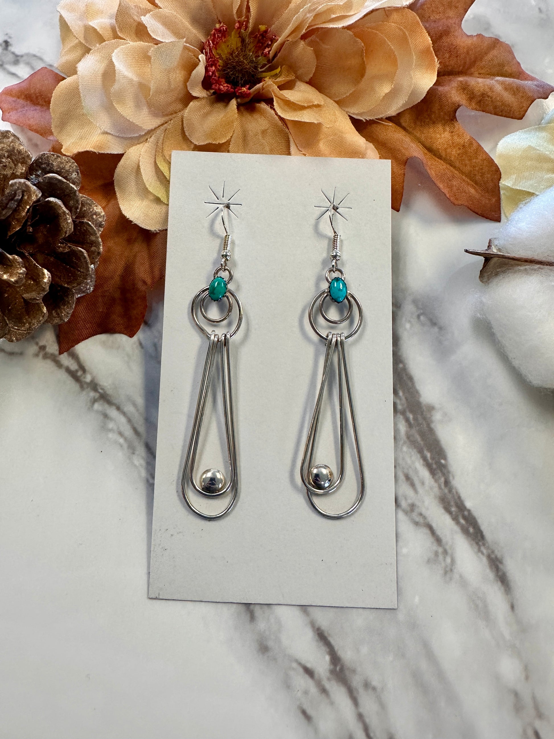Vintage Dangle Sterling Sliver & Turquoise Earrings 2.5" by Delmar Armstrong