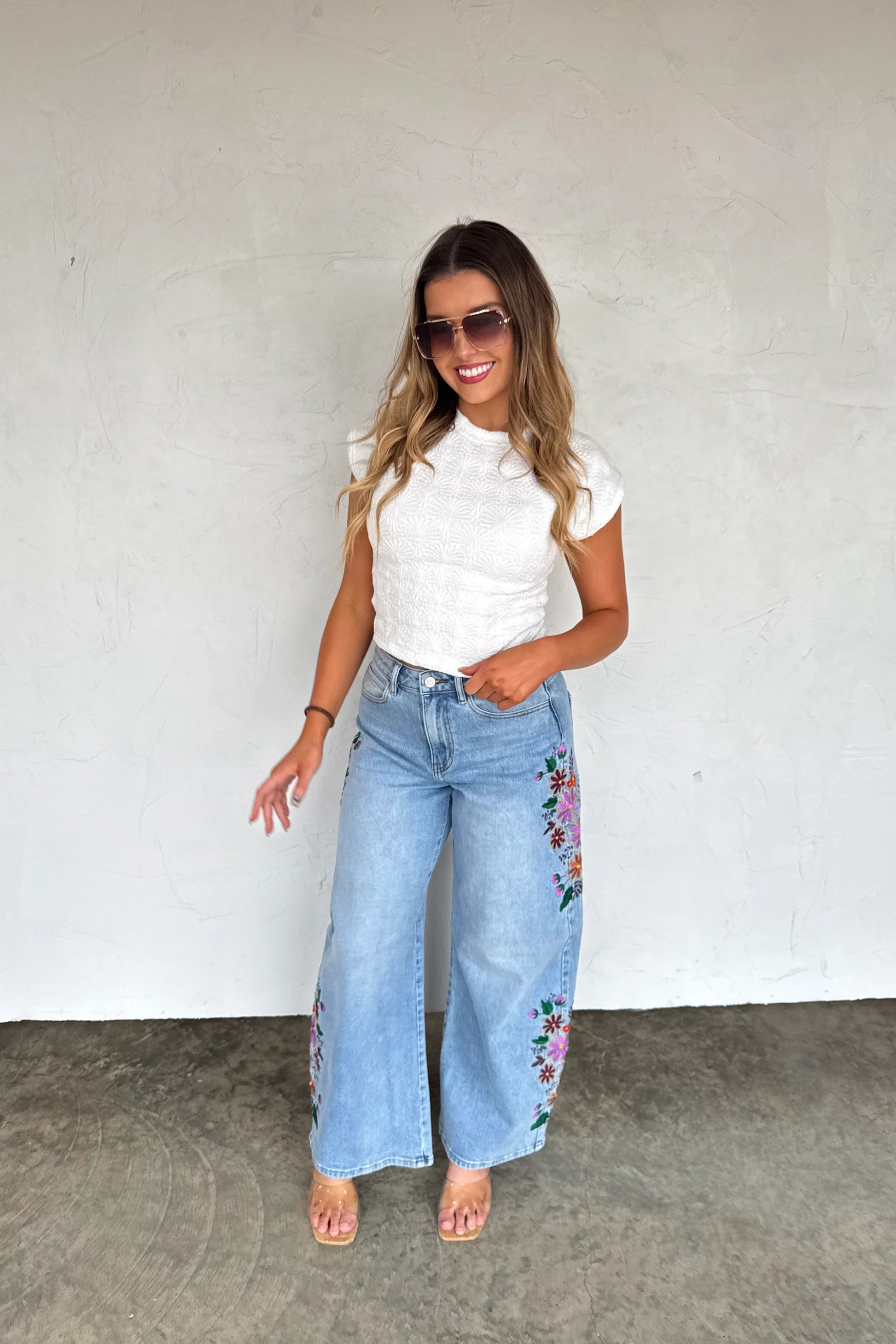 PREORDER - EVIE FLORAL EMBROIDERED JEANS - BLAKELEY DENIM