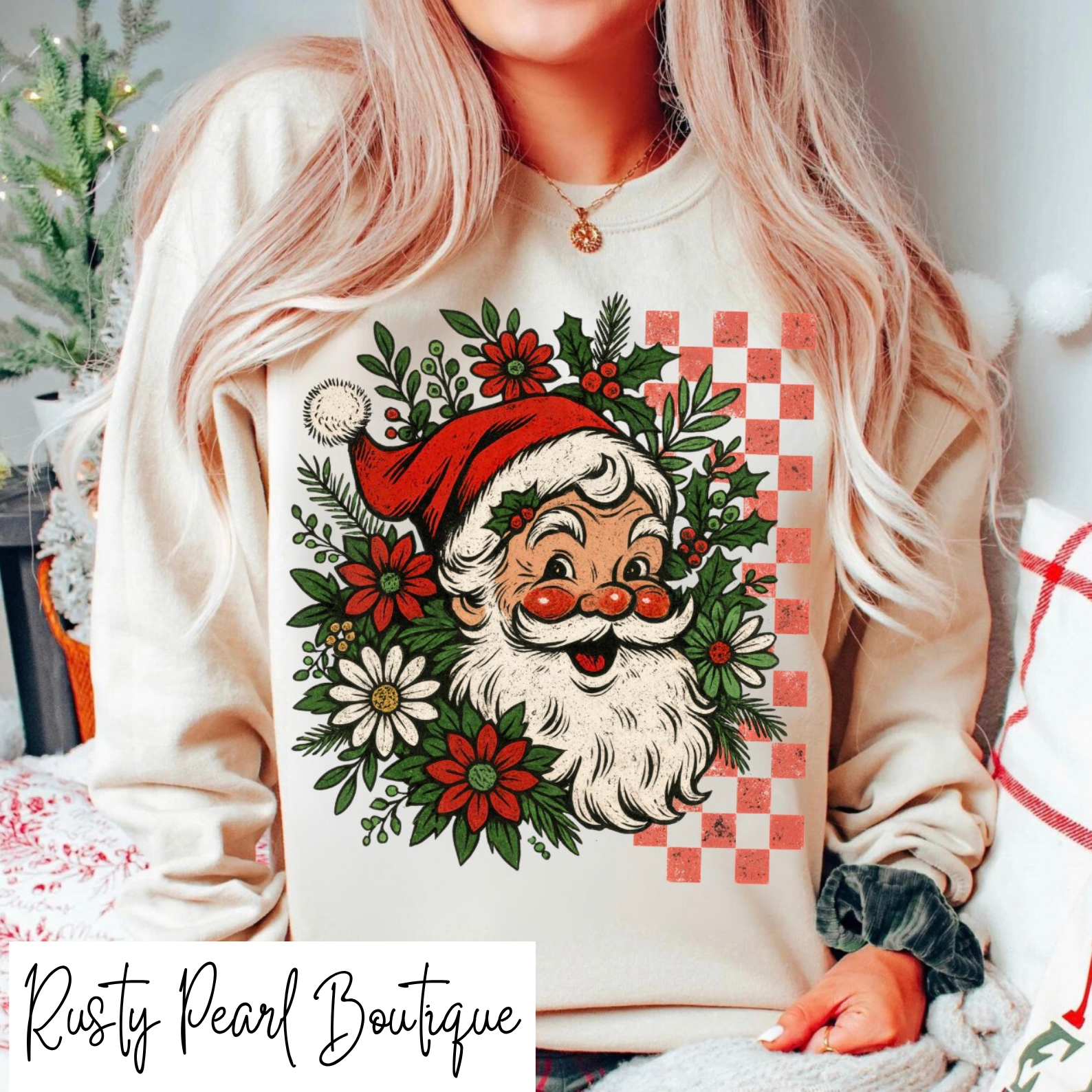 Vintage Santa Clause & Checker Graphic T-Shirt