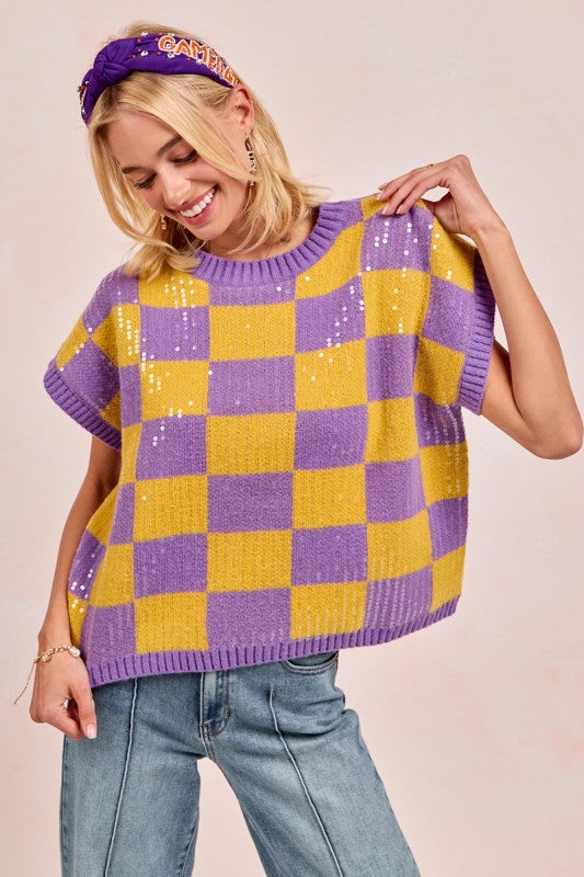 Gameday Theme Sequin All-Over Sweater Top