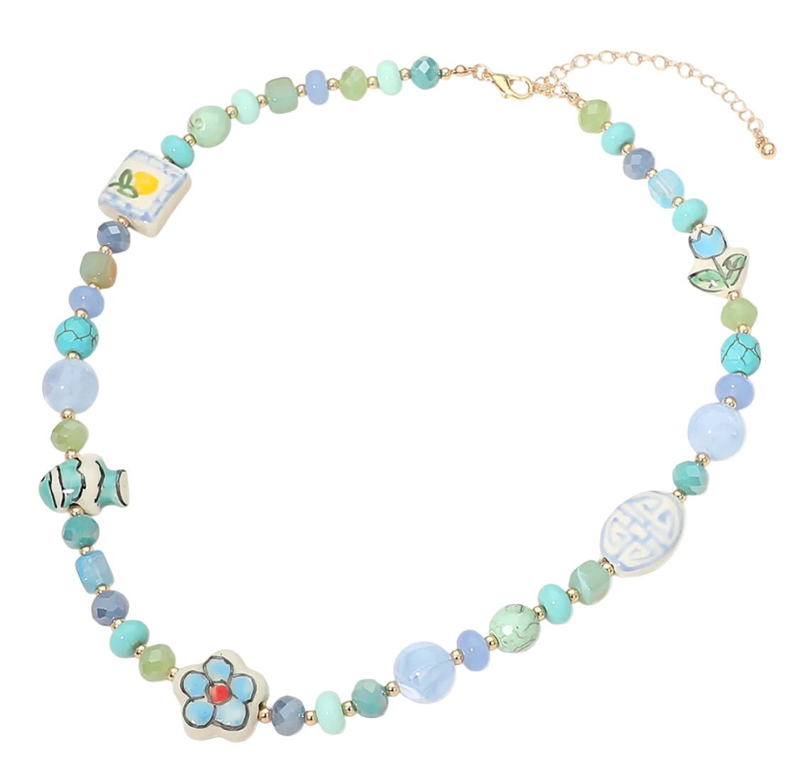 Summer Ceramic Necklace  - Blue
