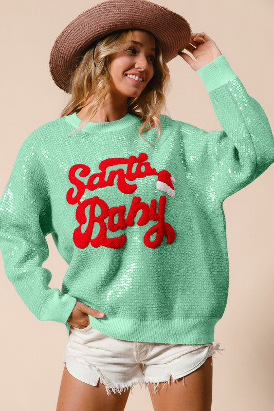 Santa Baby Christmas Sequin Sweater Top - 2 Colors!