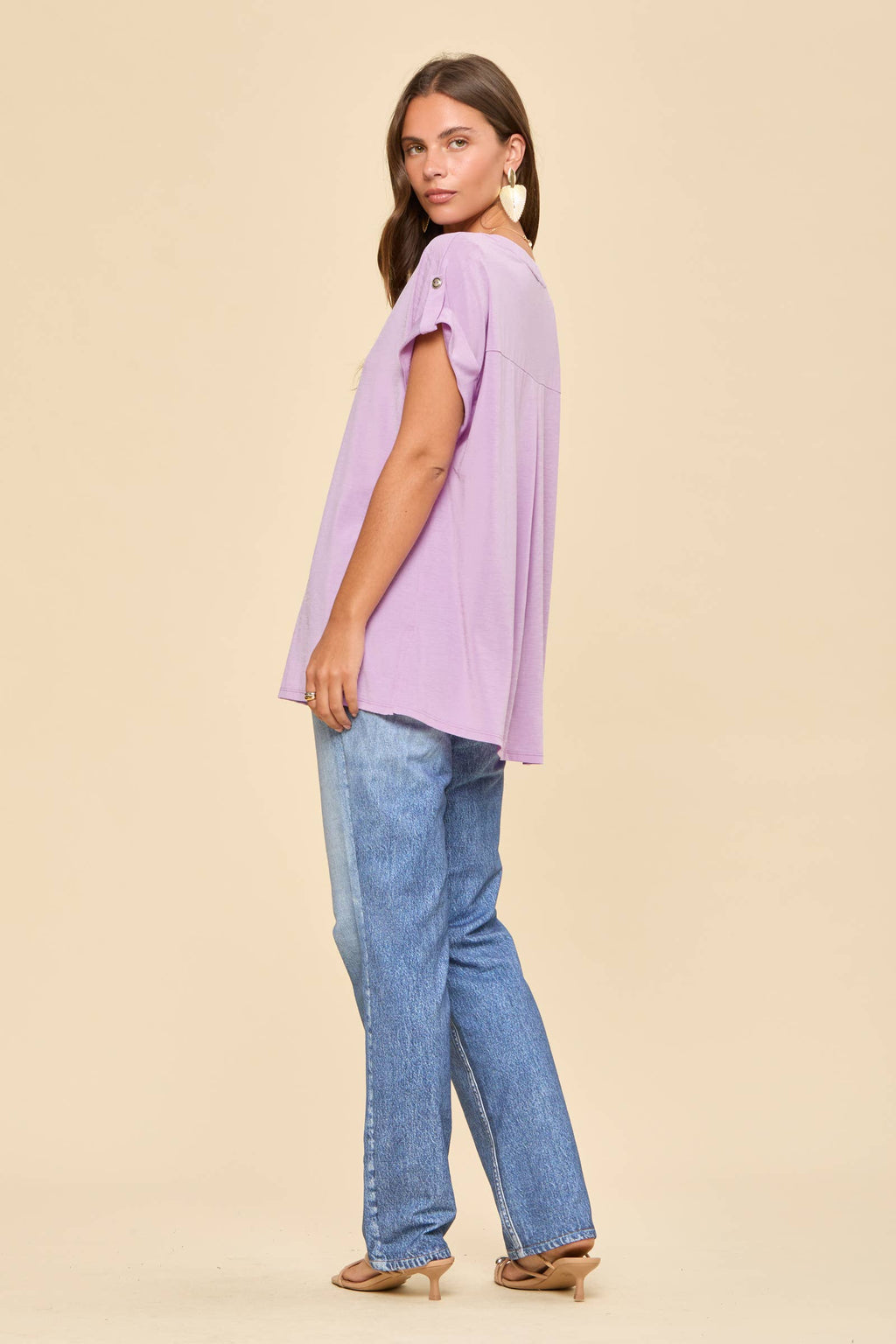 Lizzy Mandarin Collar Top: Lilac