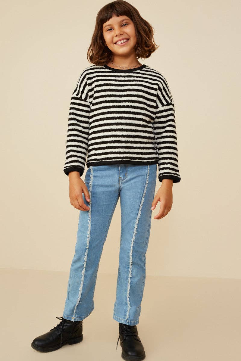 Girls Fuzzy Fleece Striped Long Sleeve Top