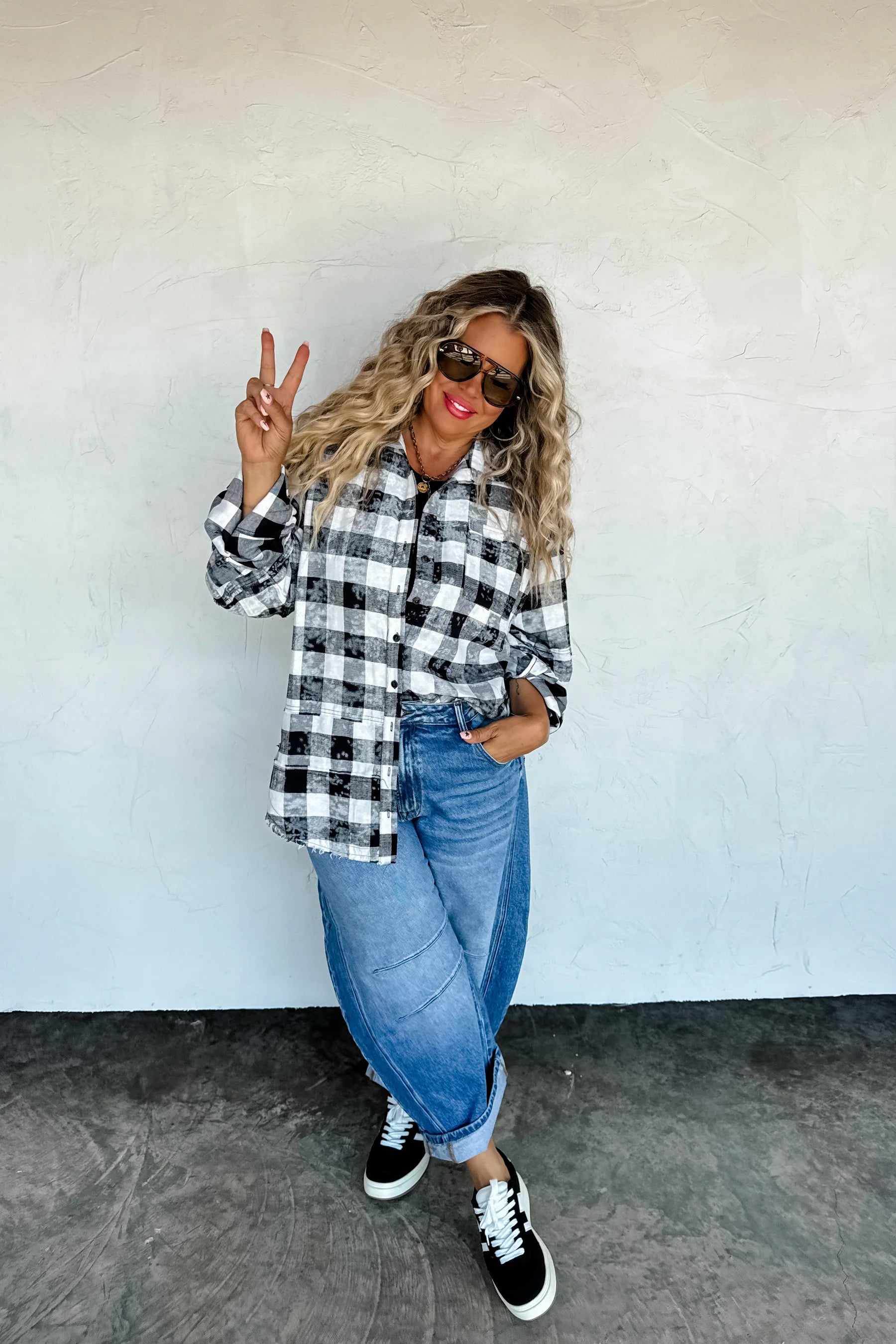 Blakeley - Juniper Bleached Plaid Button Down Top