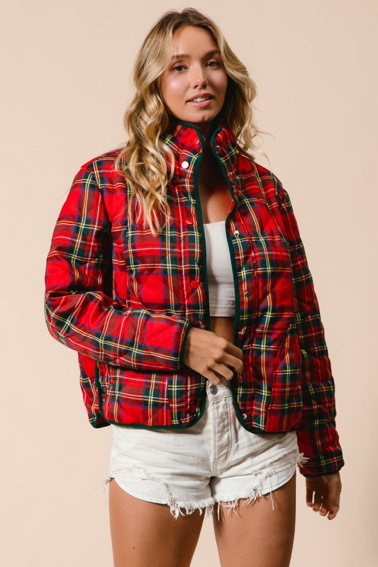 Vintage Christmas Plaid Quilted Jacket