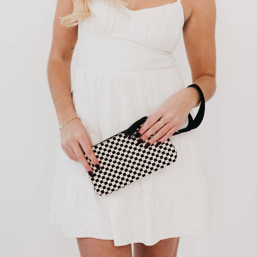 Emma Woven Clutch Wristlet: Blush Checkered