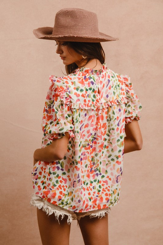 Multi Leopard Ruffled Top