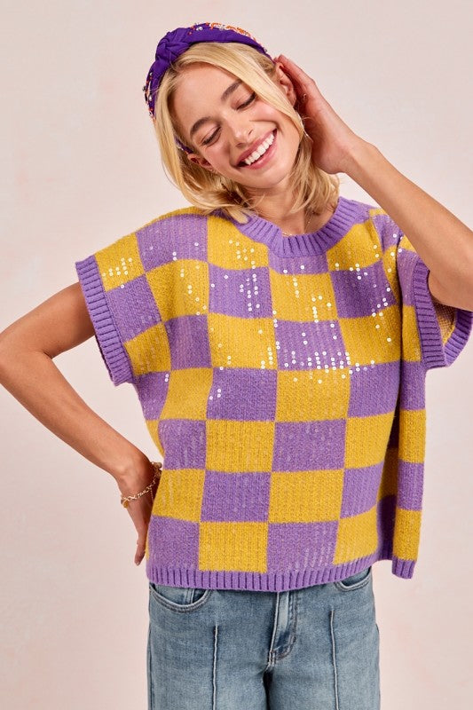 Gameday Theme Sequin All-Over Sweater Top