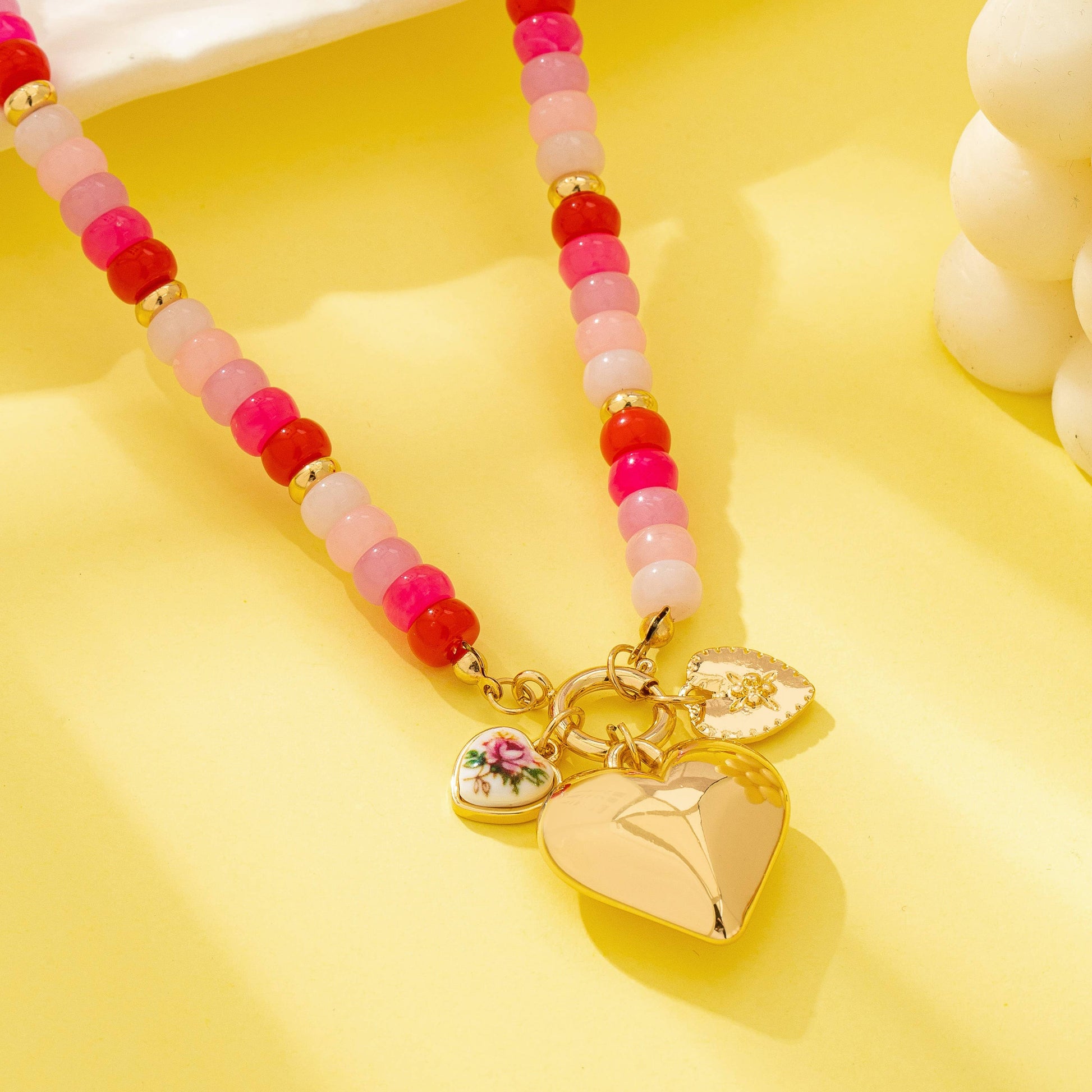Sweetheart Beaded Porcelain Heart Charm Necklaces