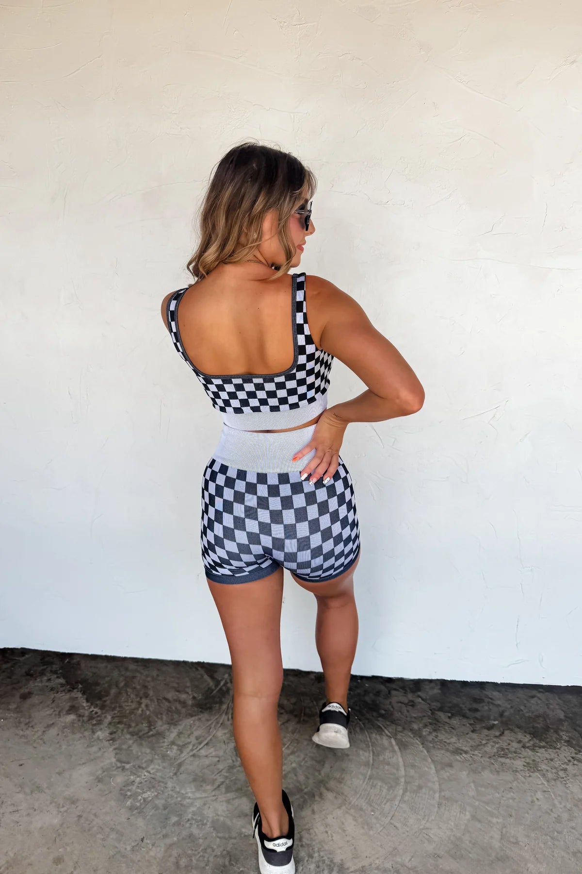 CHECKER BRA & BIKER SHORT SET