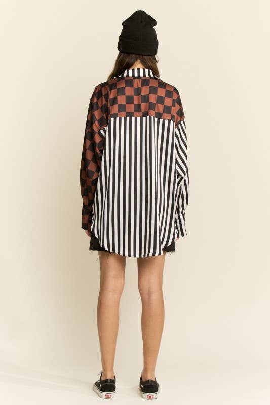 SPLIT DECISION CHECKER-STRIPE BLOUSE