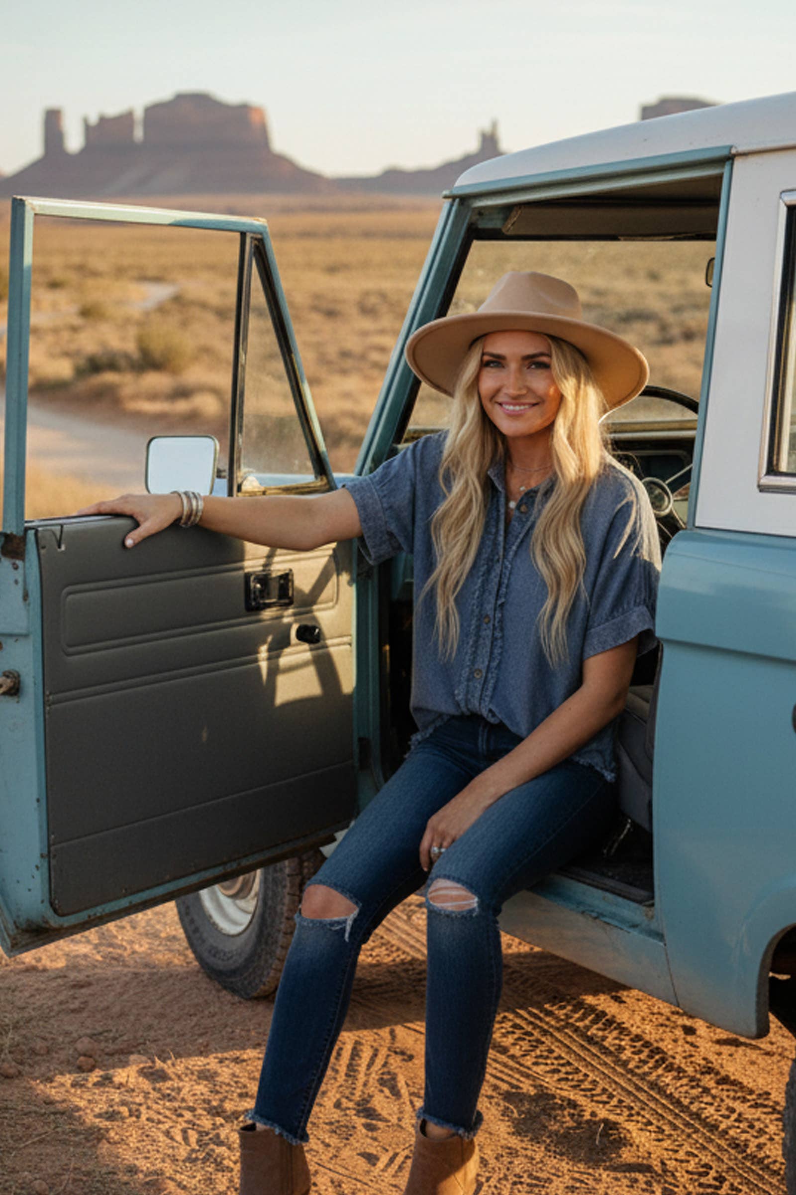 Cassidy Frayed Trim Denim Button Top