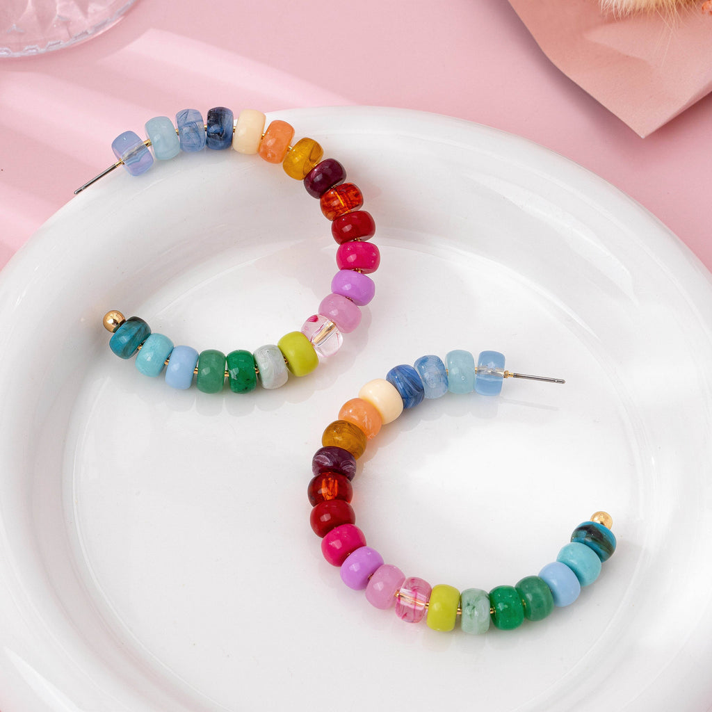 Multi-Color Beaded Hoop Earrings