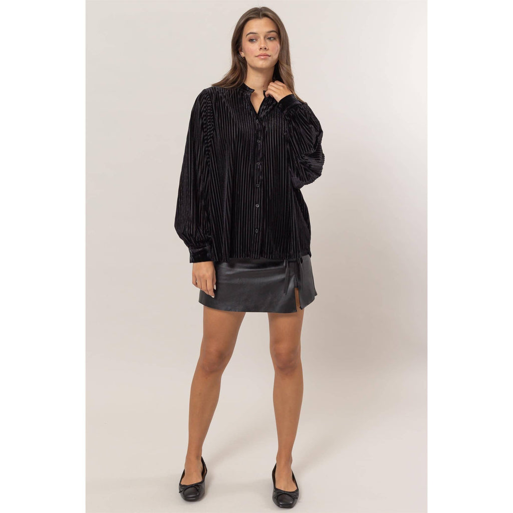 Striped Velvet Button-Down Blouse — Luxe Texture, Effortless Elegance