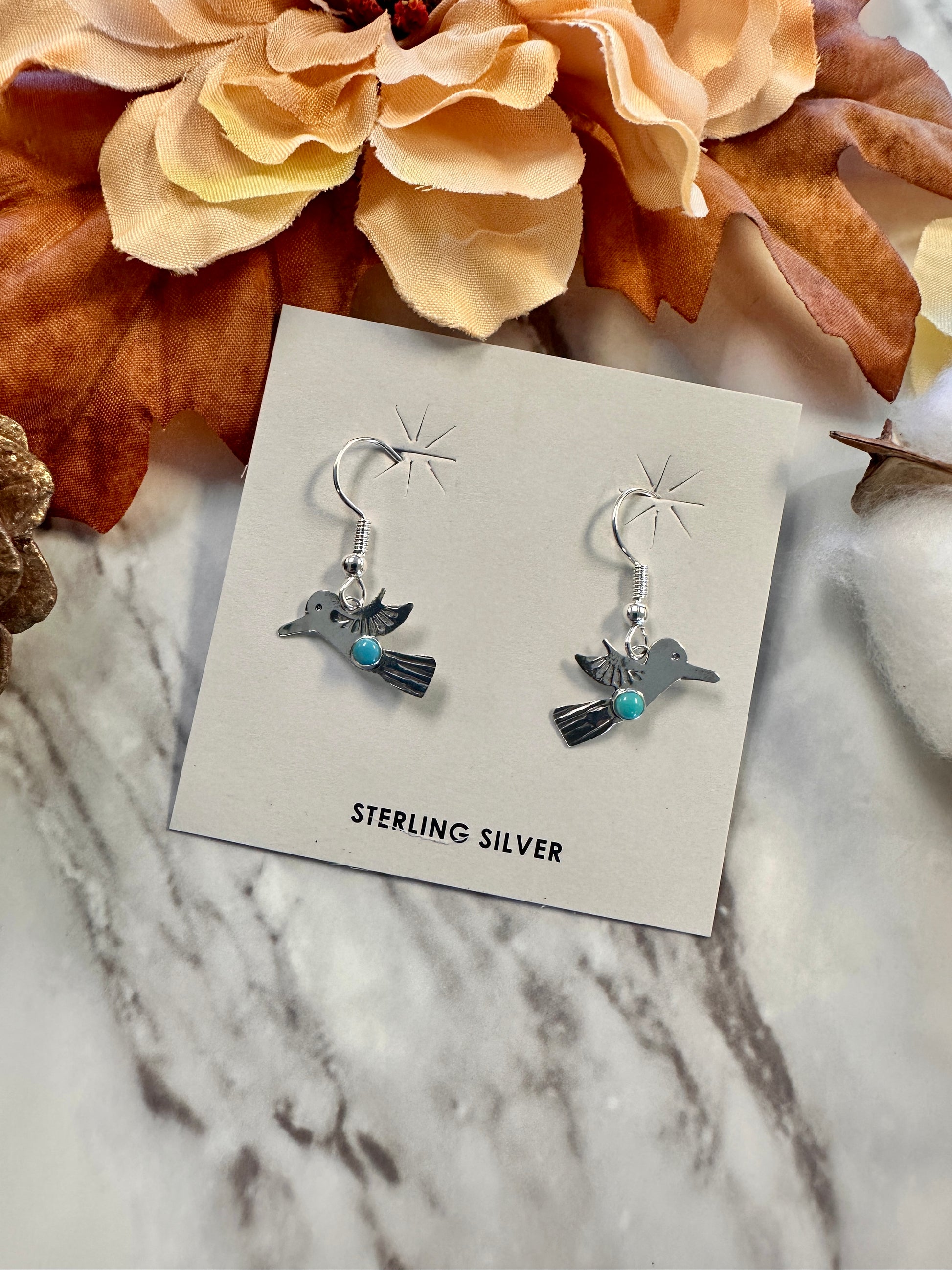Authentic Turquoise Humming Bird Dangle Earrings