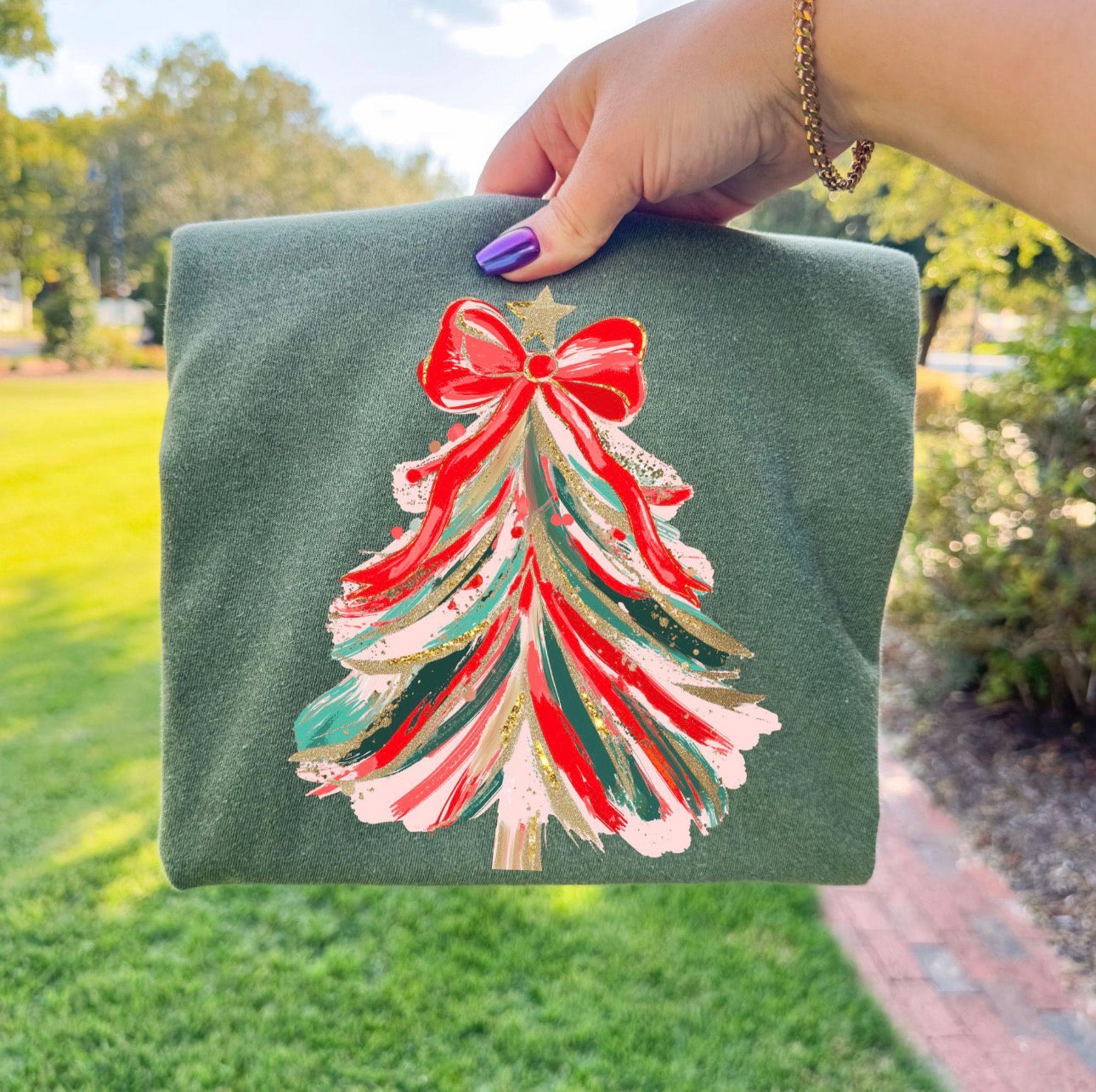 Hand Painted Christmas Tree Graphic T-Shirt