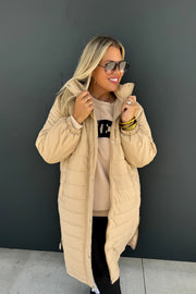 Tan Lennon Long Puffer Jacket