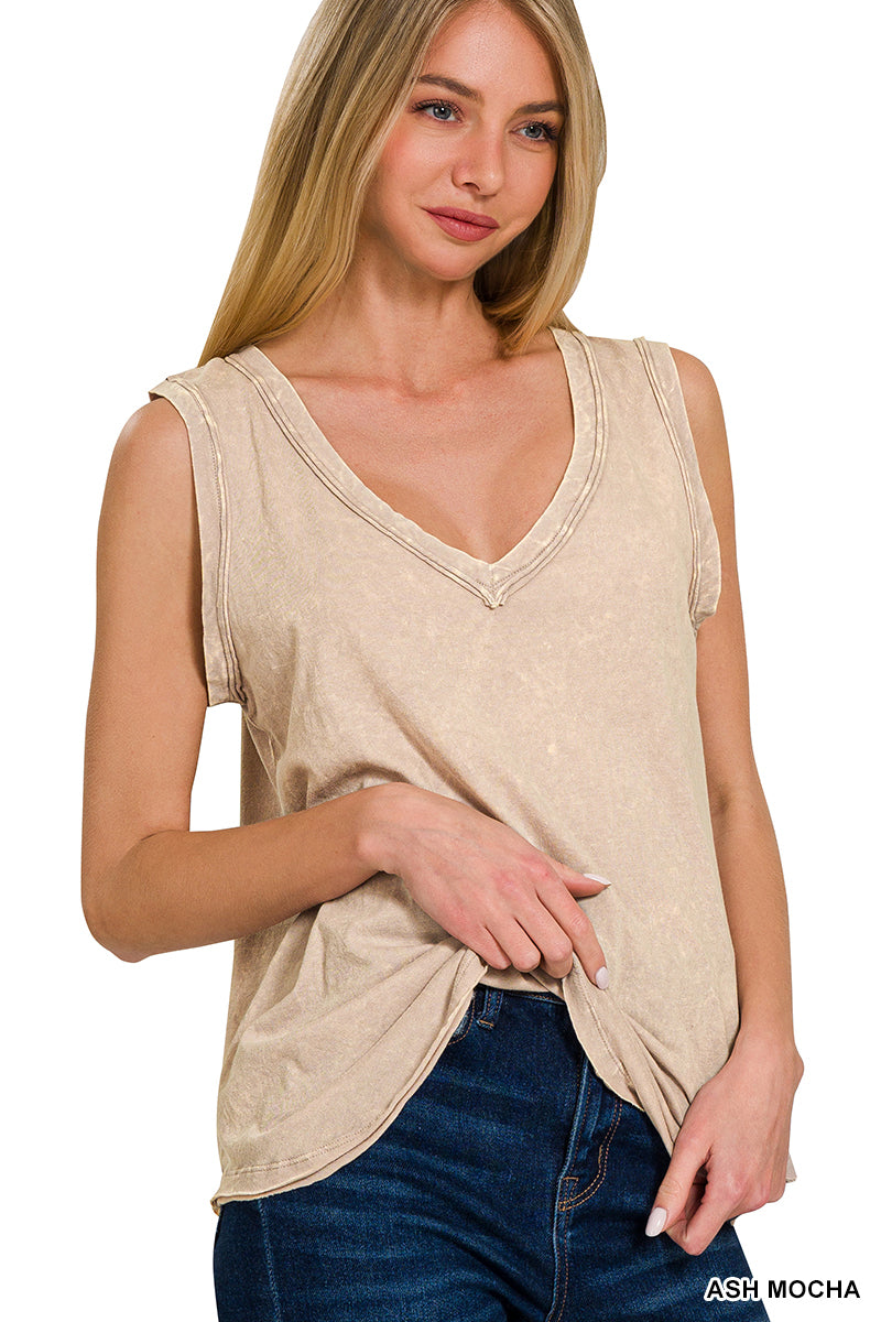 Crinkle Washed V-Neck Tank Top