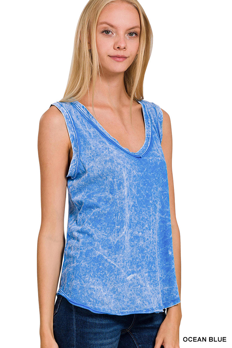 Crinkle Washed V-Neck Tank Top