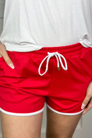 Red And White Drawstring Everyday Shorts