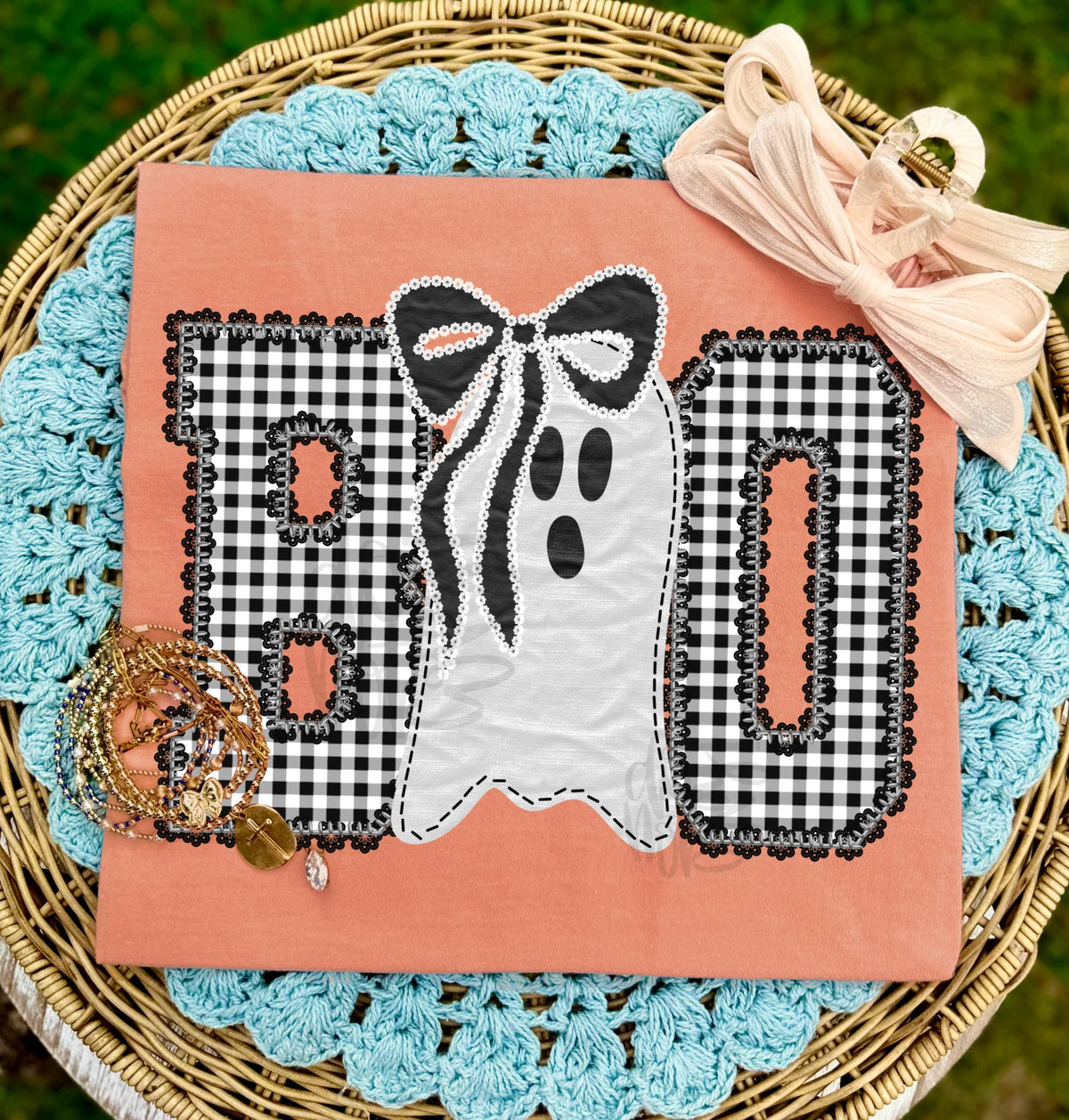 Black & White Gingham Boo Graphic T-shirt