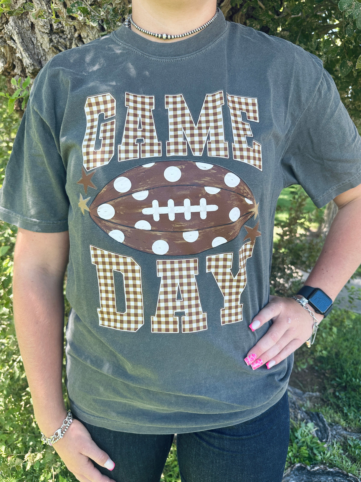Gingham Football Game Day Graphic T-Shirt