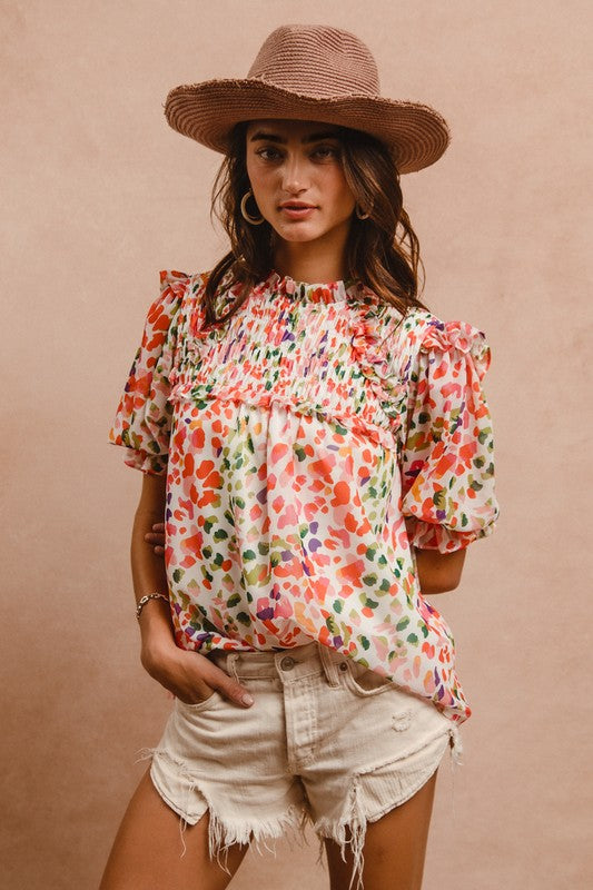 Multi Leopard Ruffled Top