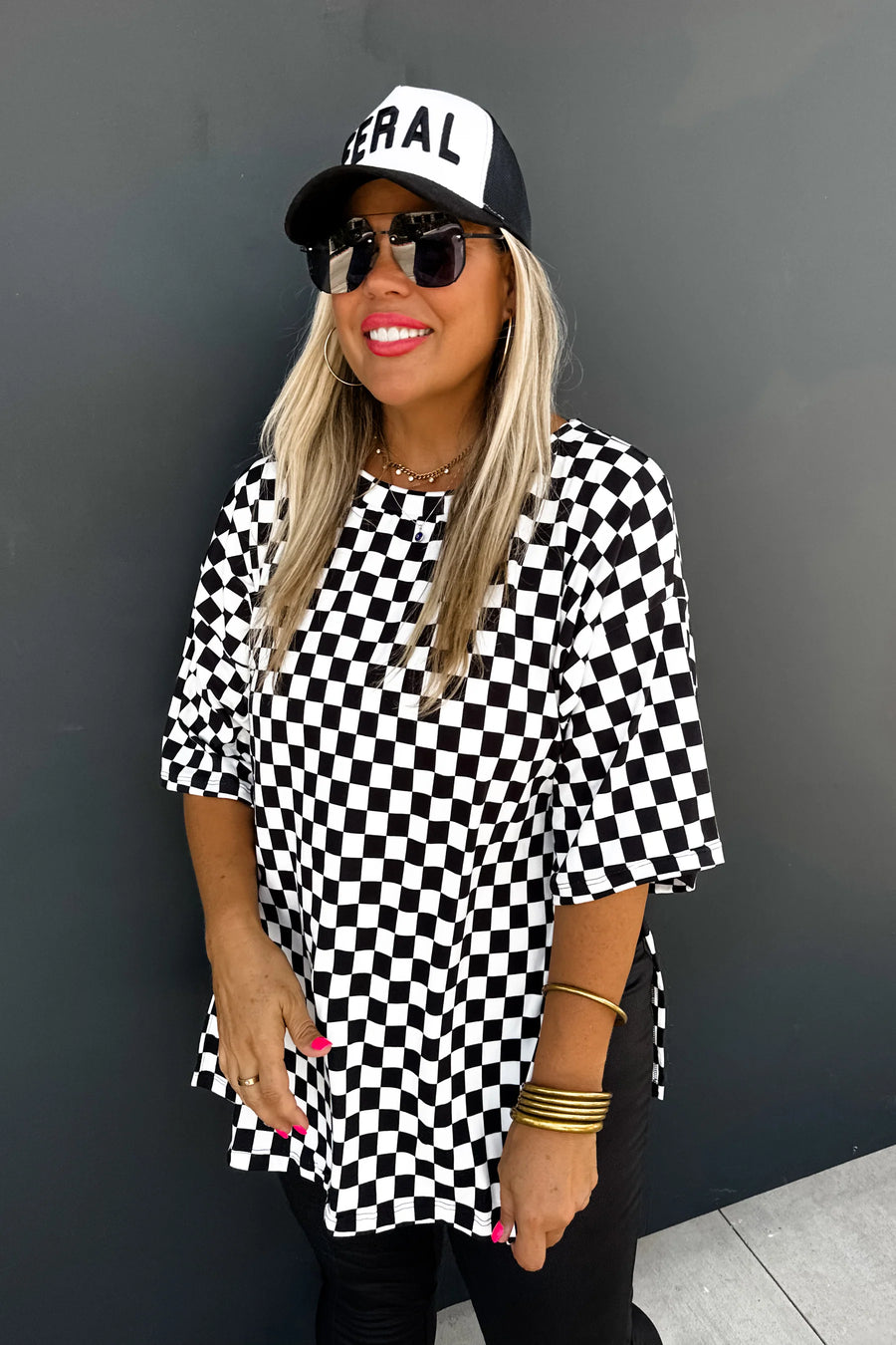 Checkered Me Out Side Slit Top