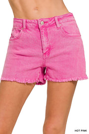 Acid Washed Frayed Cutoff Hem Shorts