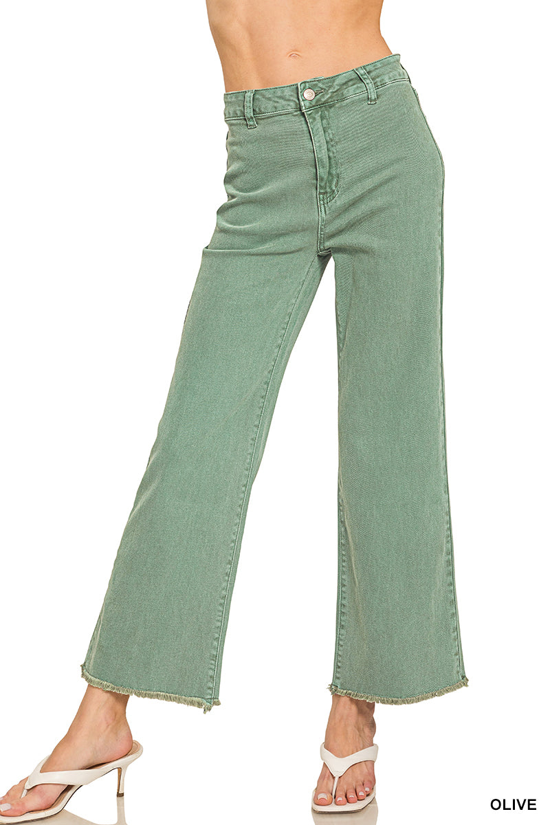 Stonewashed Straight Leg Jeans - Black & Olive