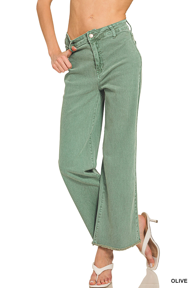 Stonewashed Straight Leg Jeans - Black & Olive