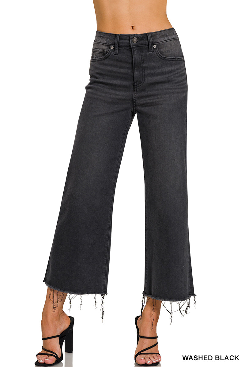 Something Special Cropped Wide Leg Black Jean