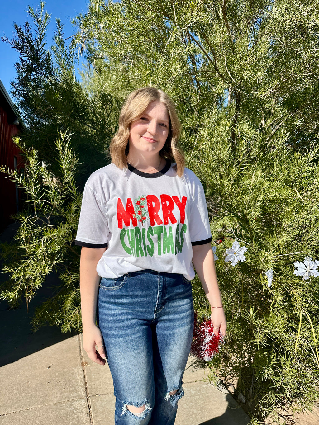 Merry Christmas Graphic Ringer T-Shirt