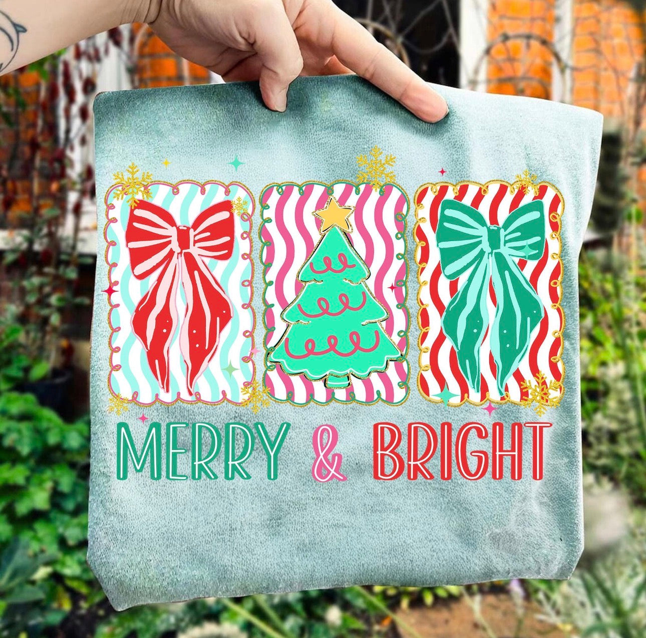 Doodle Merry & Bright Christmas Graphic T-Shirt