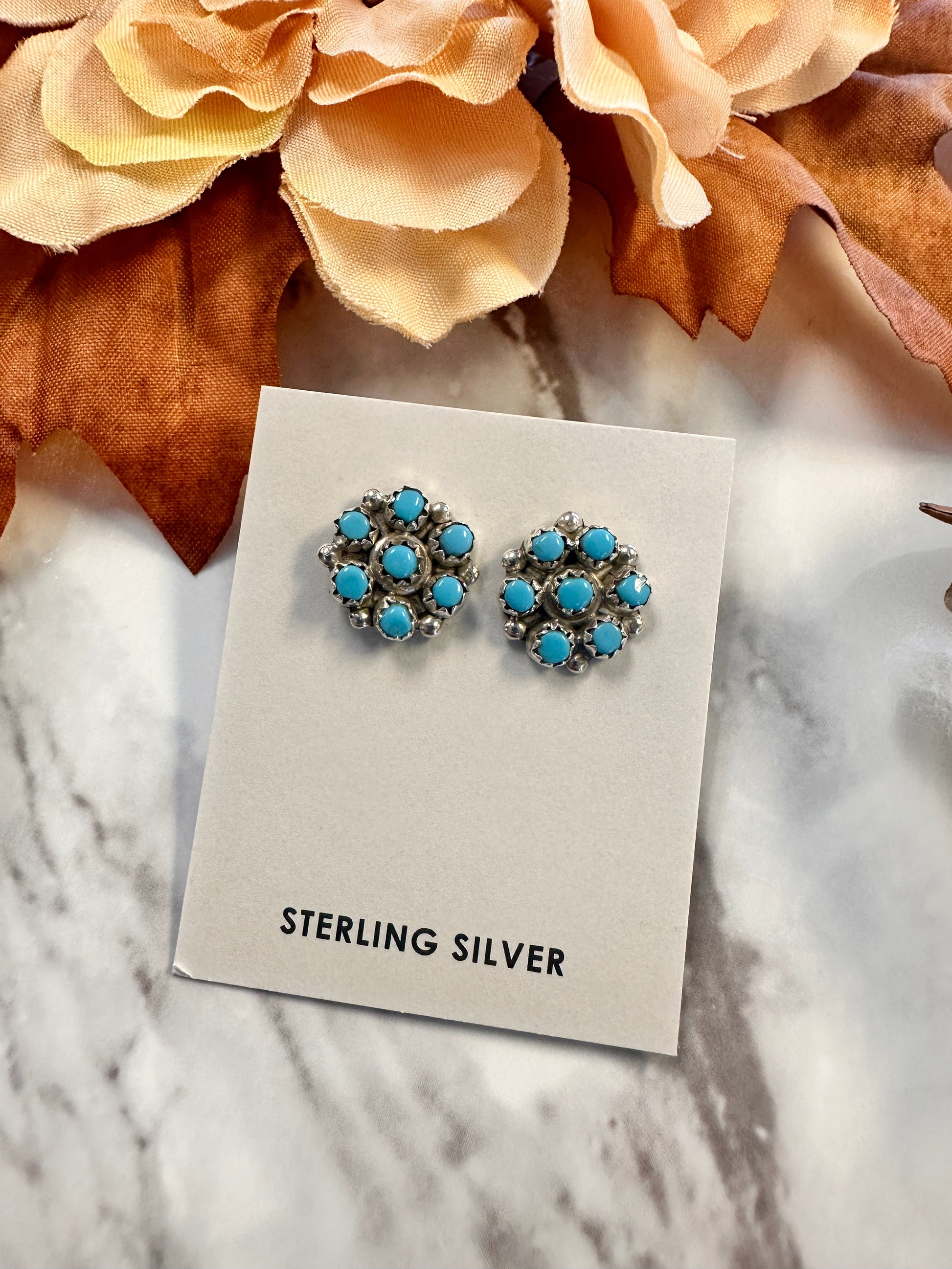 Light Blue Turquoise Full Cluster Earrings by Darla Bowanie