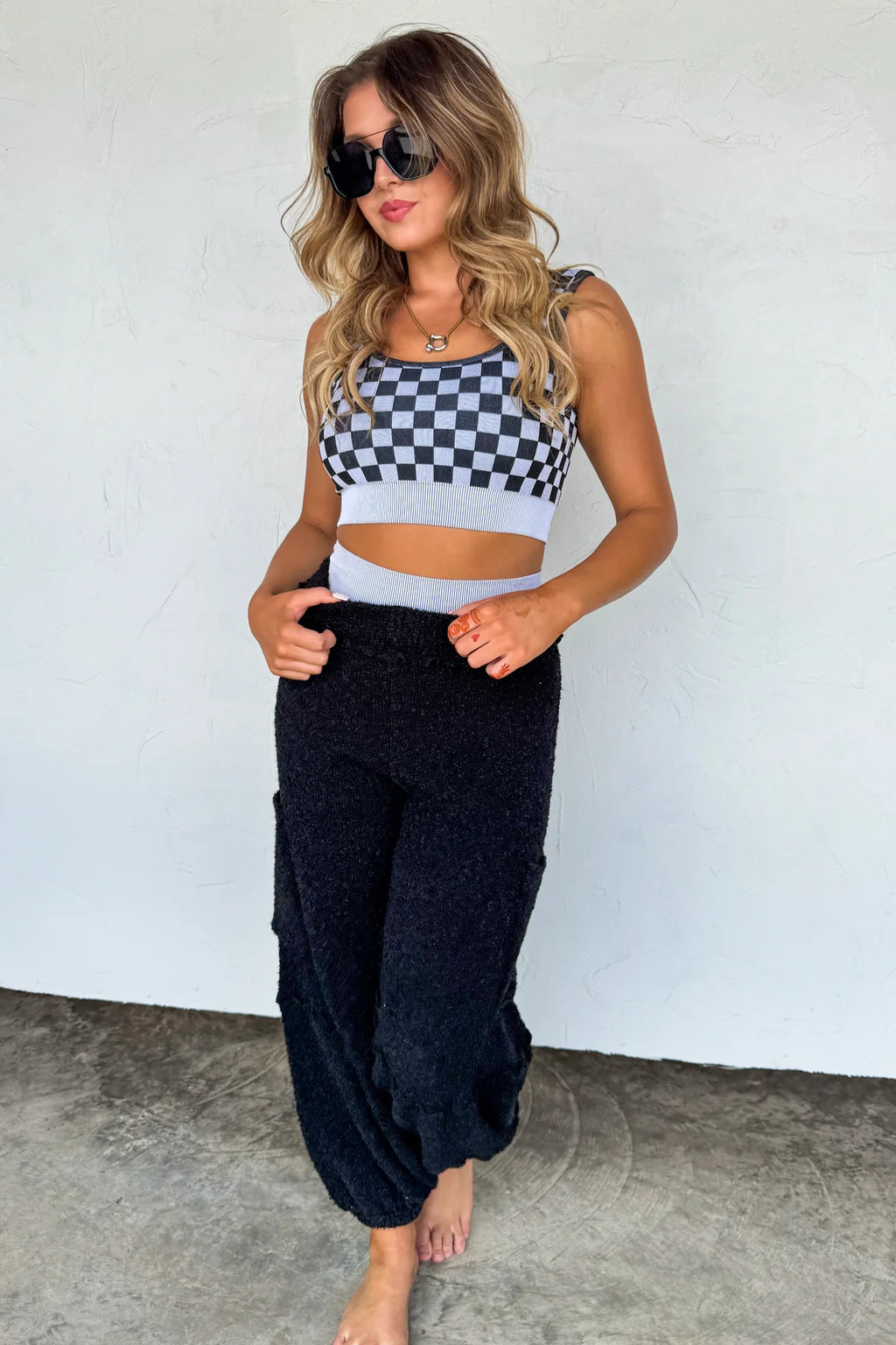 CHECKER BRA & BIKER SHORT SET