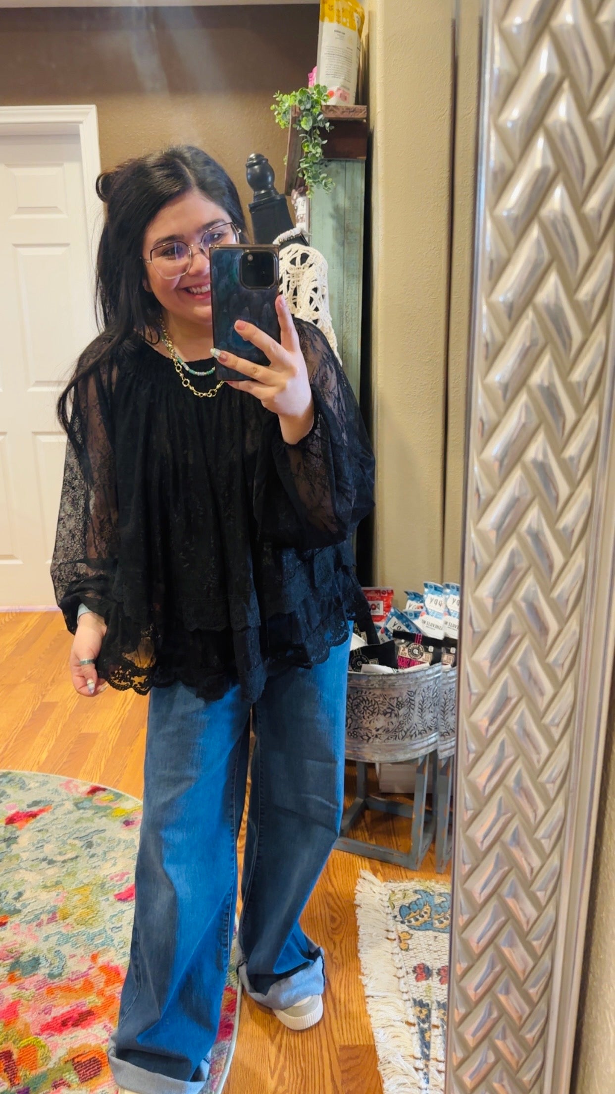 Sheer Lace Open Back Blouse