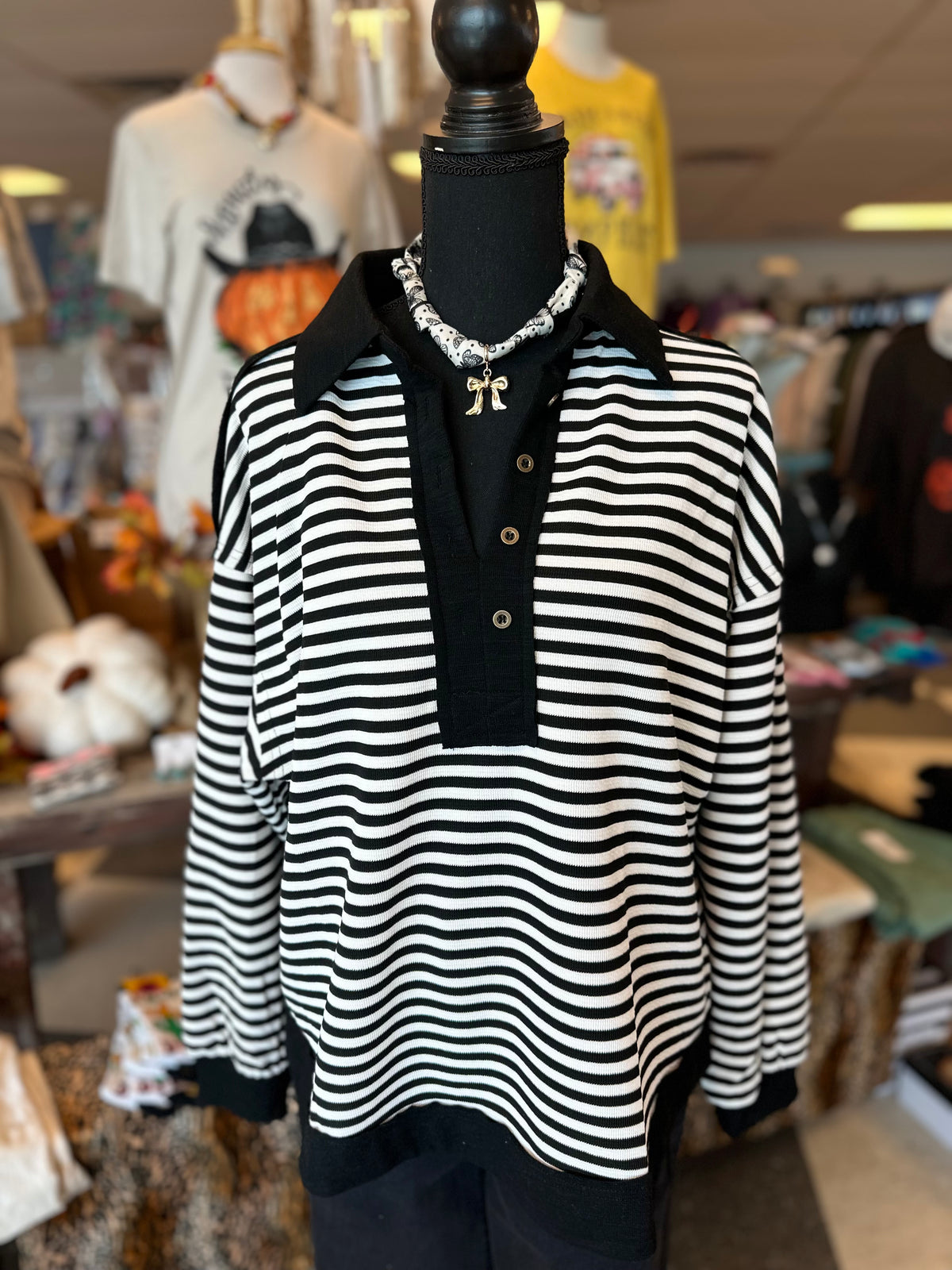 Cassidy Slub Knit Stripe Collared Top