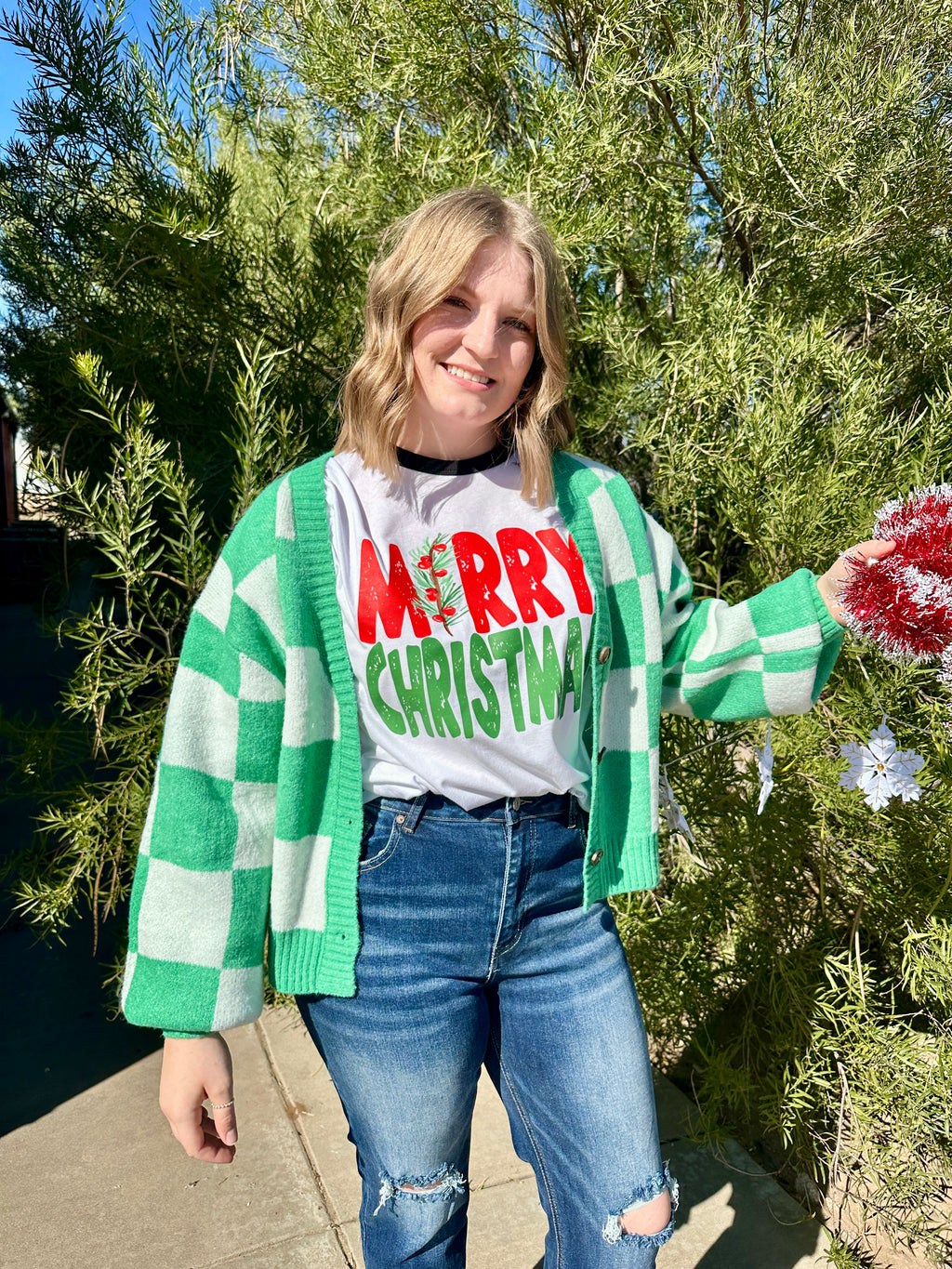 Merry Christmas Graphic Ringer T-Shirt