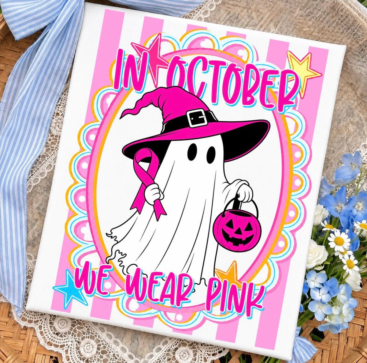 In October We Wear Pink Preppy Ghost Graphic T-Shirt