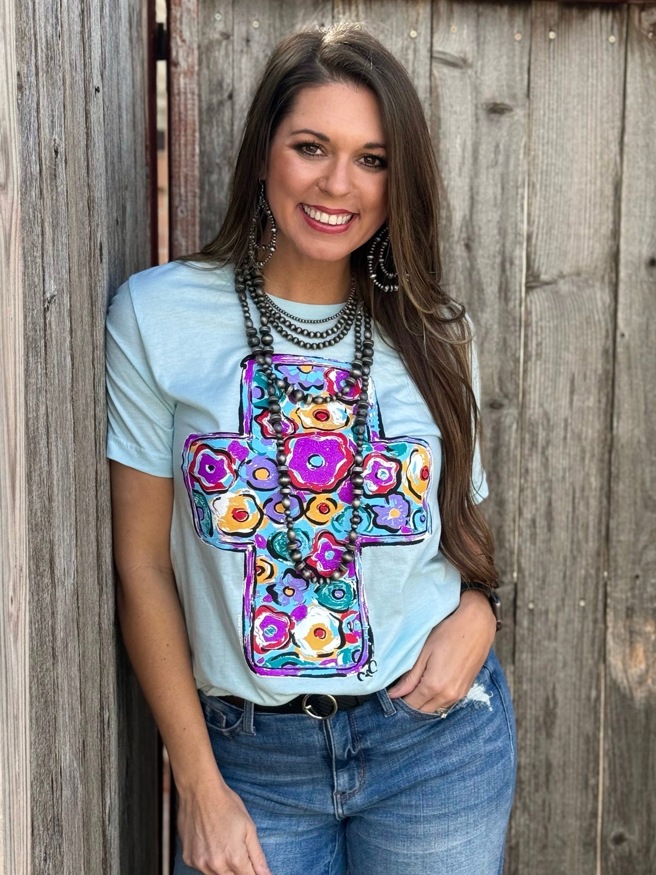 Purple Floral Cross Texas True Tee