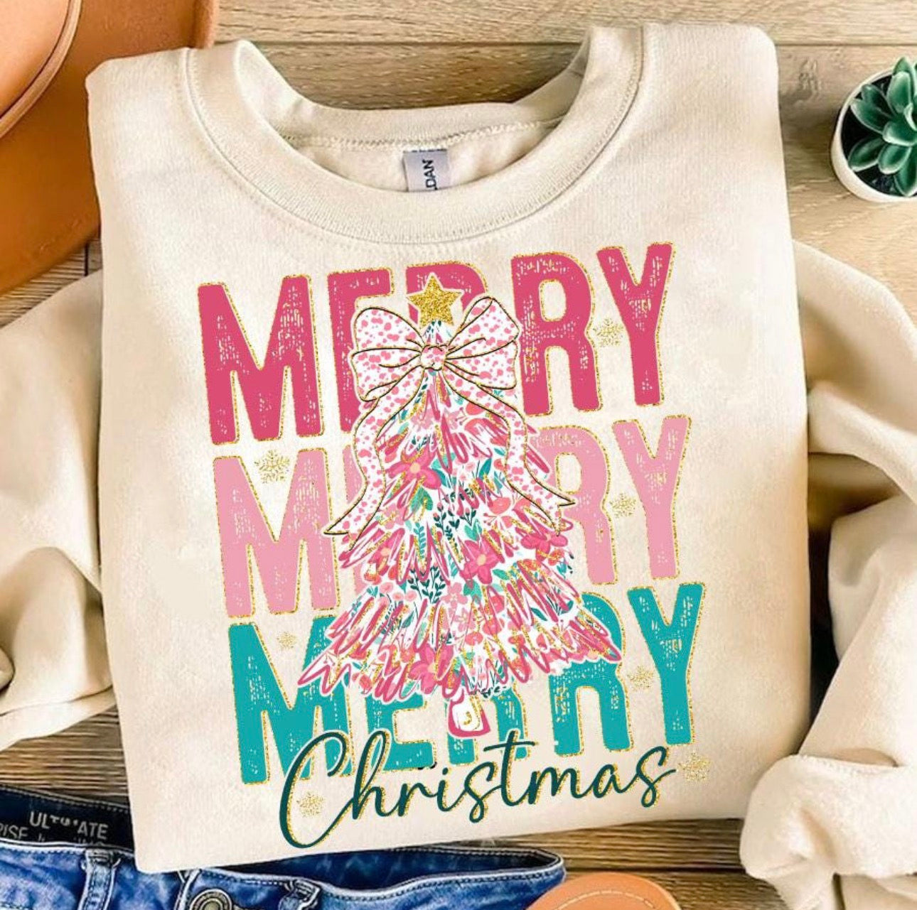 Preppy Merry Merry Christmas Graphic T-Shirt