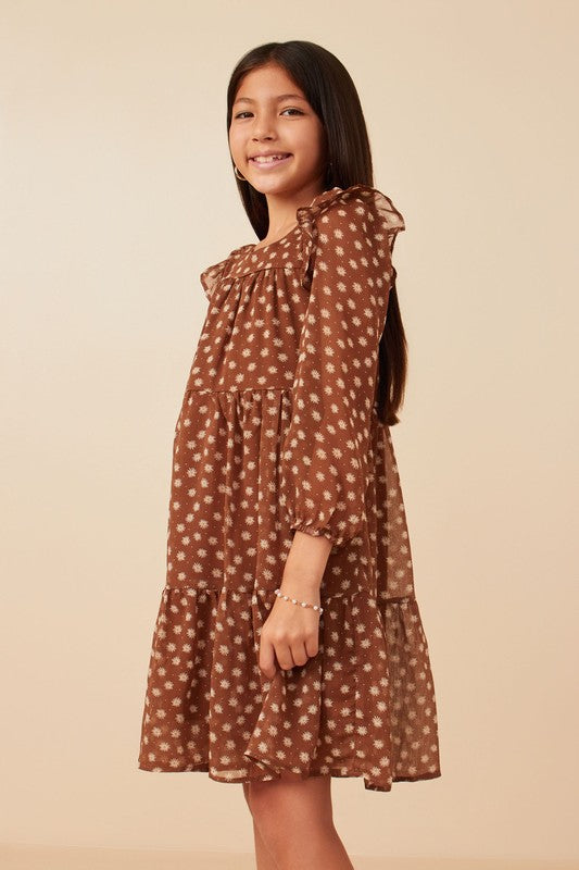 Girls Floral Chiffon Ruffle Dress