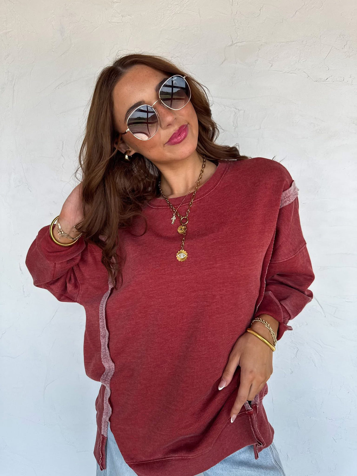 Light weight pullover with raw hem. Can be purchased in small to xlarge.